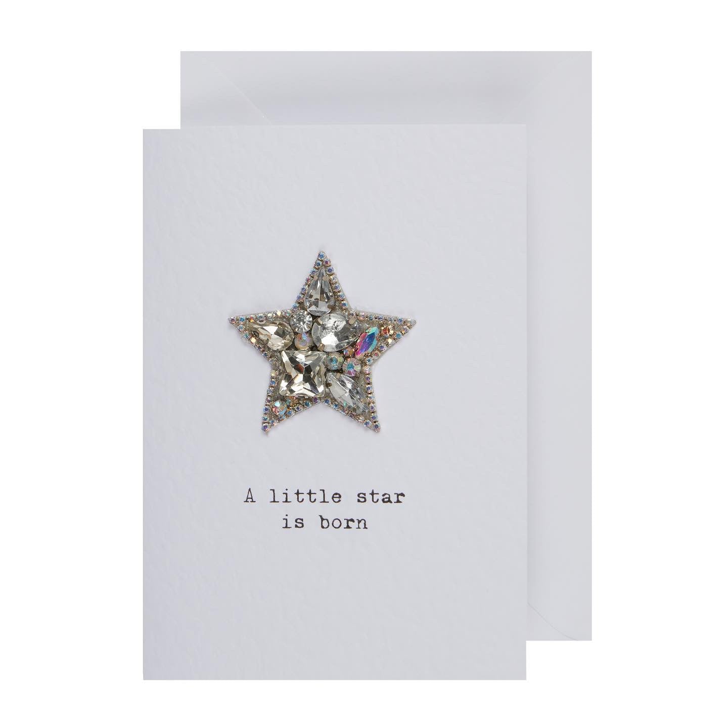 Handmade "A Little Star Is Born" greeting card with crystal star embellishment and white envelope — Maxims Gift Co. luxury newborn card UAE