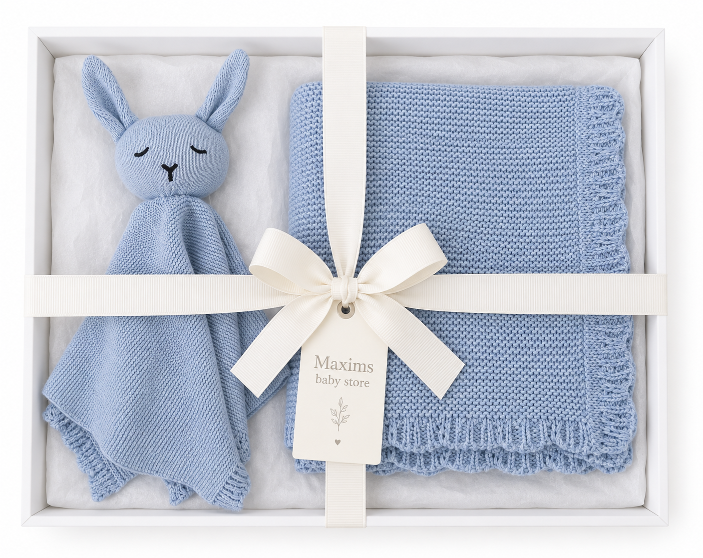 Baby Blue – Personalised Organic Cotton Bunny Comforter & Blanket Gift Set | Free Embroidery