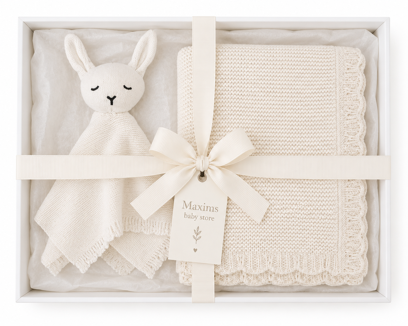 White – Personalised Organic Cotton Bunny Comforter & Blanket Gift Set | Free Embroidery
