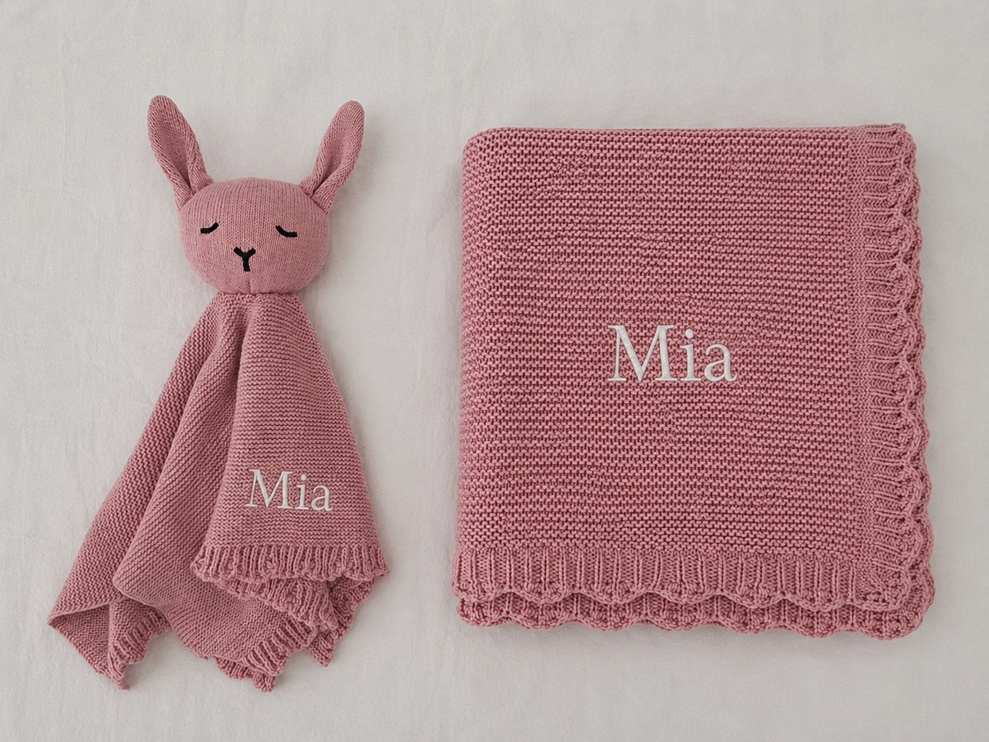 Baby Pink – Personalised Organic Cotton Bunny Comforter & Blanket Gift Set | Free Embroidery