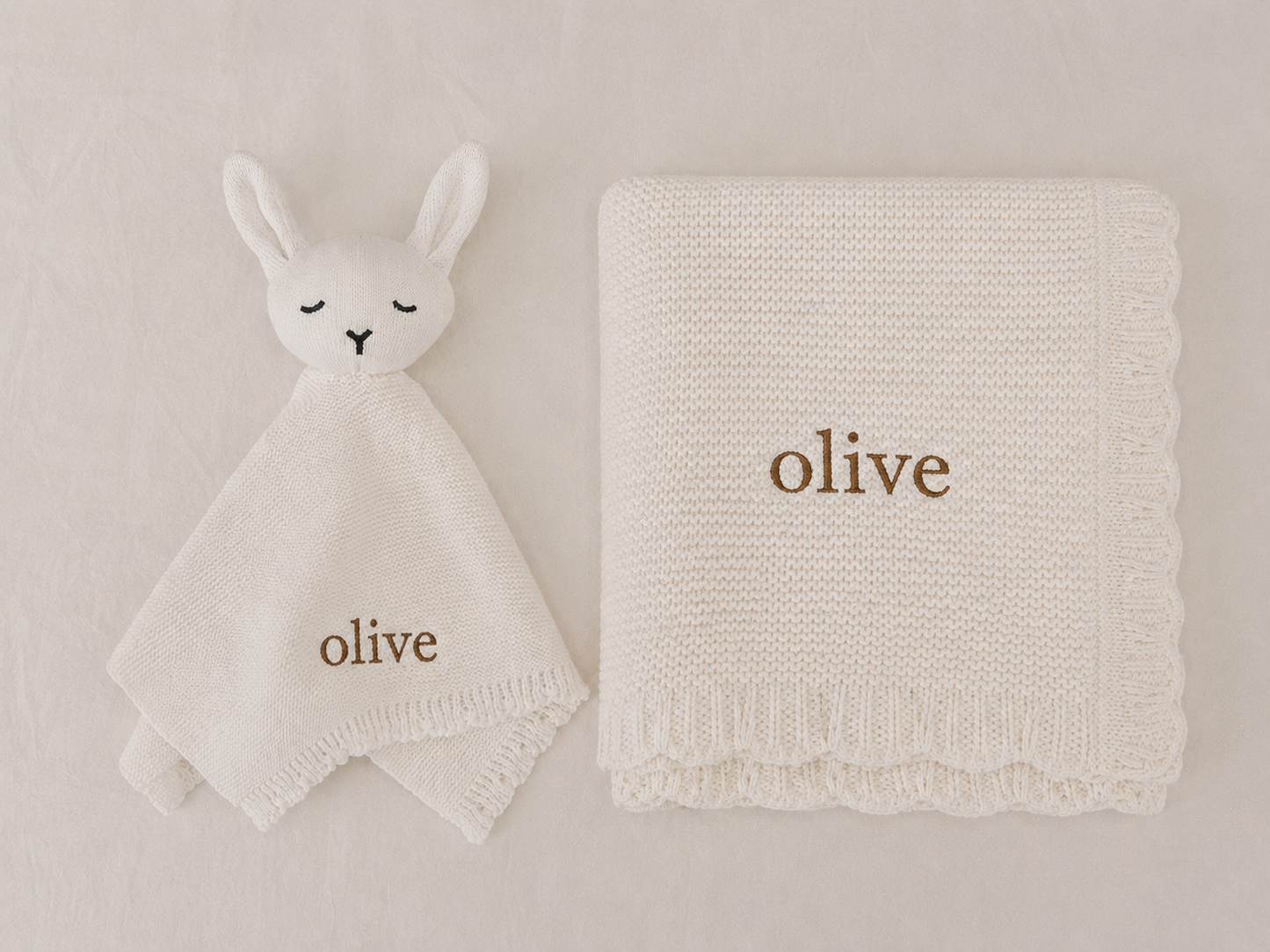 White – Personalised Organic Cotton Bunny Comforter & Blanket Gift Set | Free Embroidery