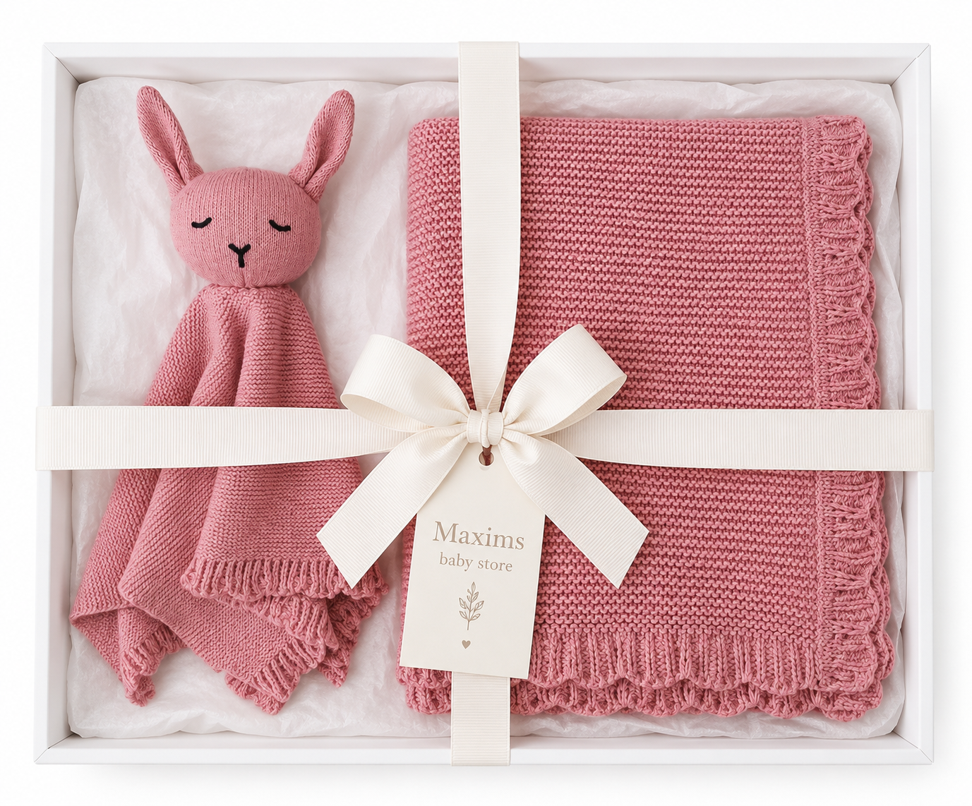 Baby Pink – Personalised Organic Cotton Bunny Comforter & Blanket Gift Set | Free Embroidery