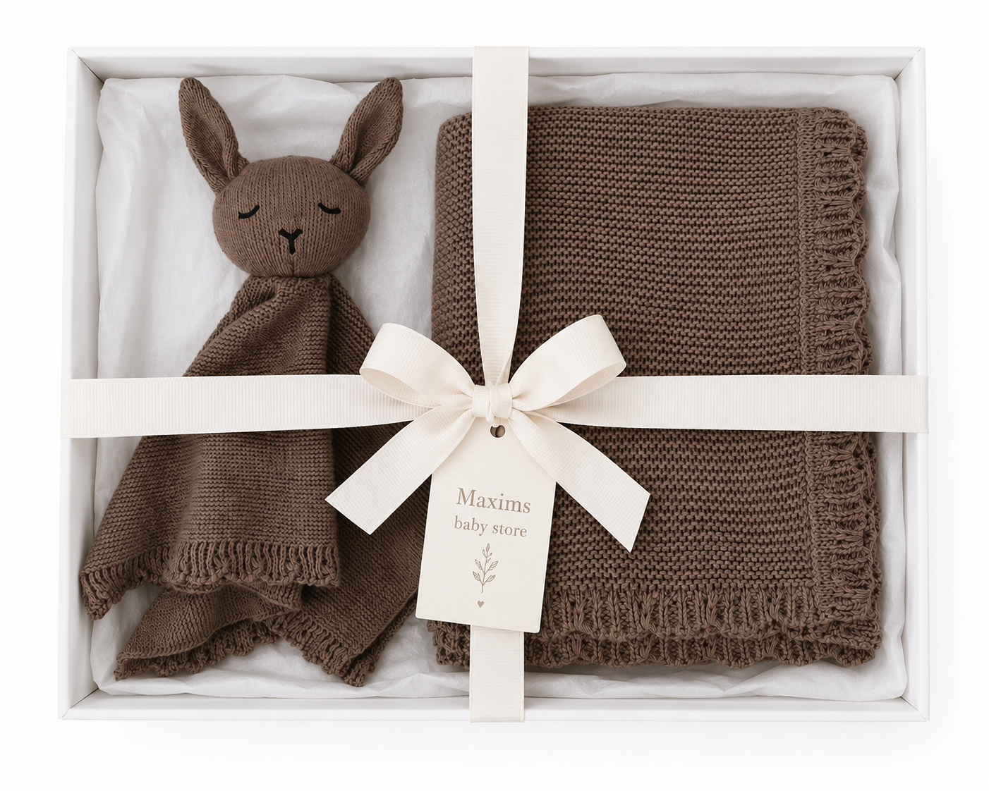 Mocha – Personalised Organic Cotton Bunny Comforter & Blanket Gift Set | Free Embroidery