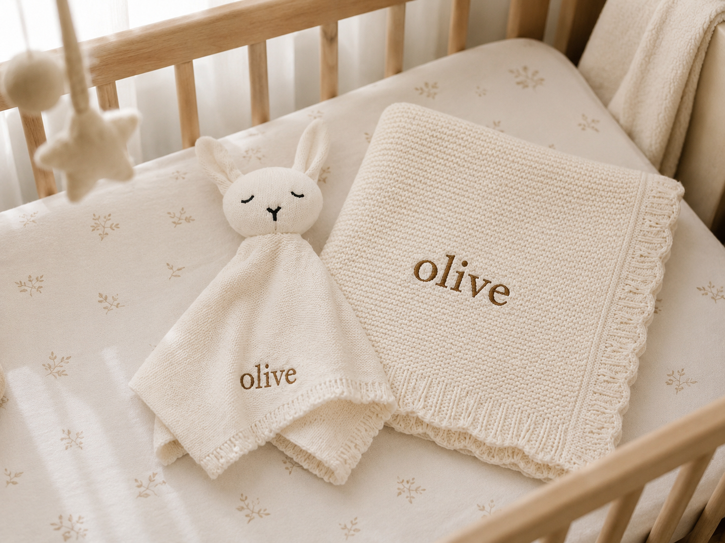White – Personalised Organic Cotton Bunny Comforter & Blanket Gift Set | Free Embroidery