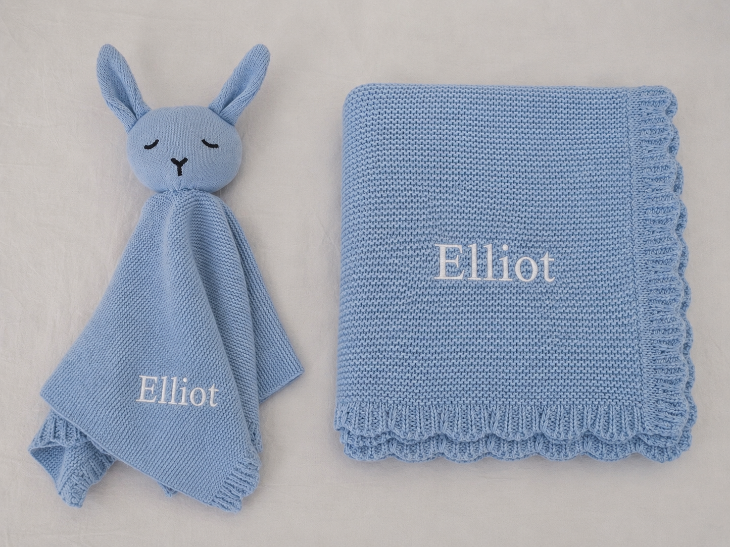 Baby Blue – Personalised Organic Cotton Bunny Comforter & Blanket Gift Set | Free Embroidery