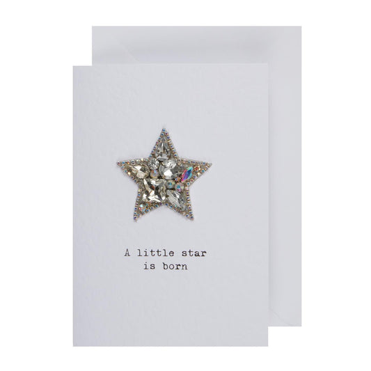 Handmade "A Little Star Is Born" greeting card with crystal star embellishment and white envelope — Maxims Gift Co. luxury newborn card UAE
