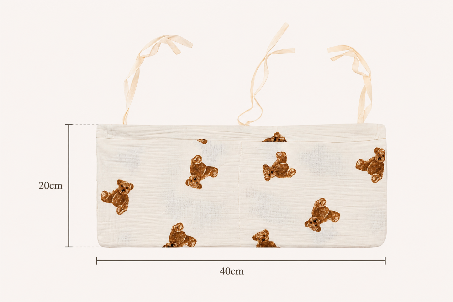 Bedside diaper caddy 20x40cm with tie straps for cots and bassinets — soft muslin nursery essential by Maxims Gift Co.
