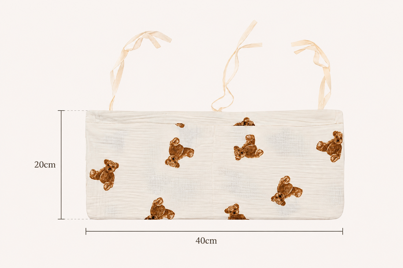 Bedside diaper caddy 20x40cm with tie straps for cots and bassinets — soft muslin nursery essential by Maxims Gift Co.
