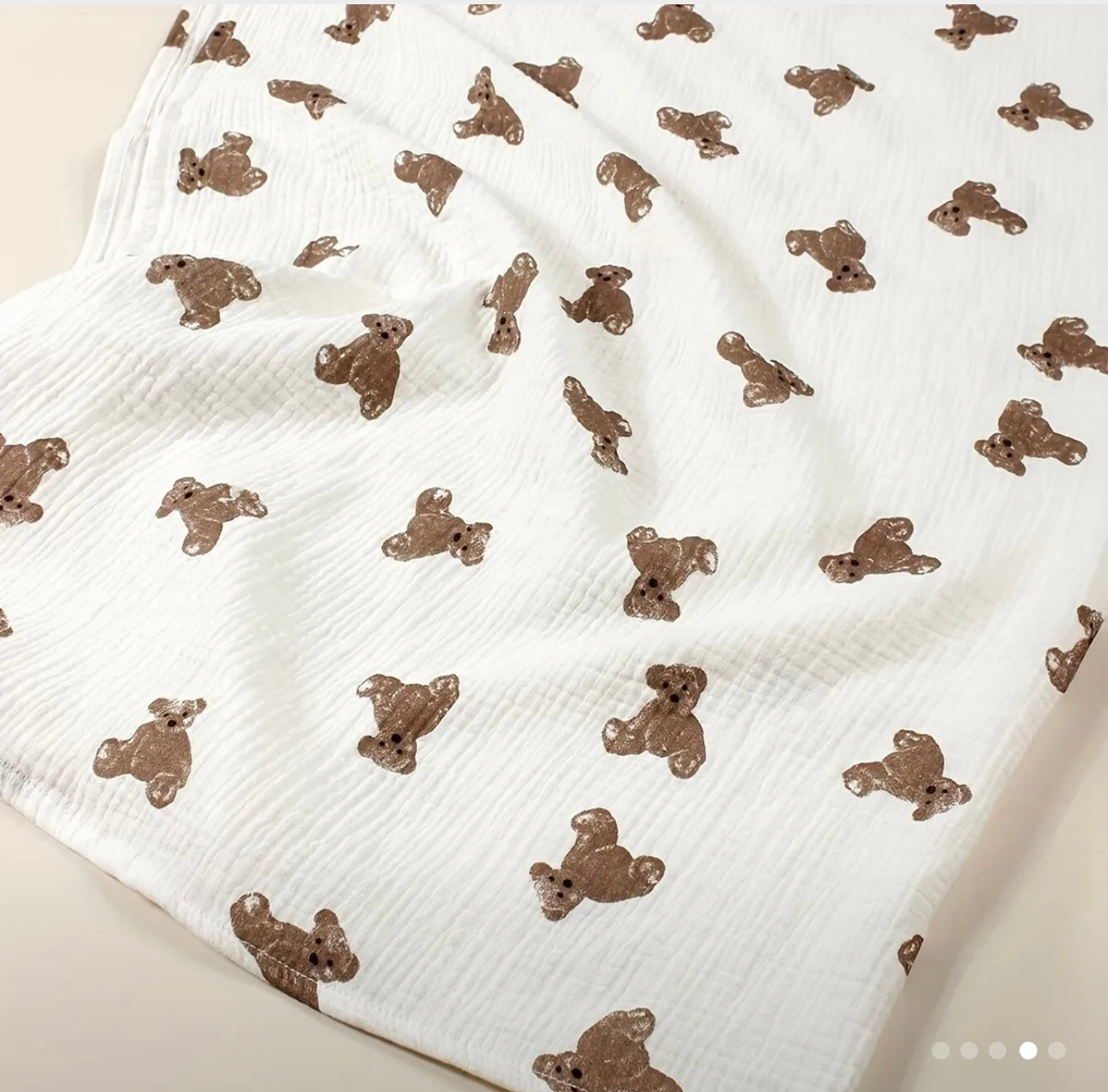 Styled muslin teddy bear baby blanket 90x130cm — beautiful unisex newborn gift loved by parents in Dubai and Abu Dhabi UAE
